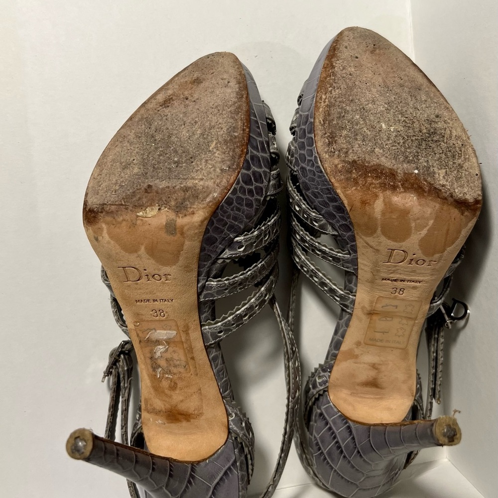 CHRISTIAN DIOR leather animal print sling back sandals. - Picture 4 of 4